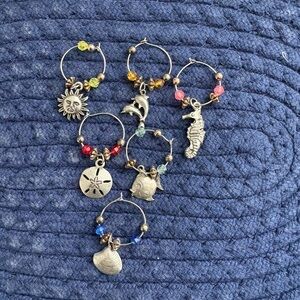 Silver-Tone Ocean wine Charms  Set with Colored Beads - Multi